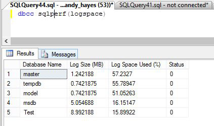 dbcc sqlperf(logspace)